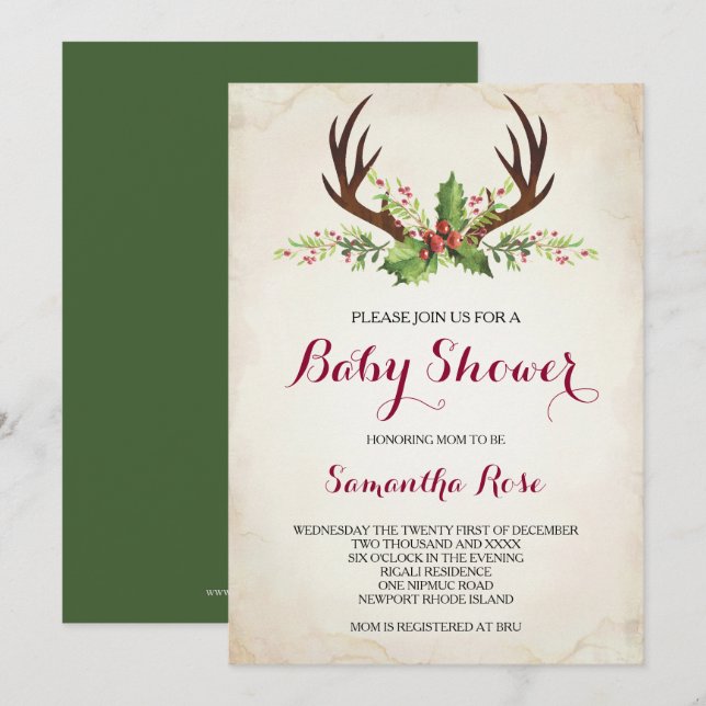 Deer Antler Baby Shower Einladung - Weihnachten (Vorne/Hinten)