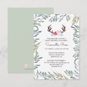 DEER ANTLER Baby Shower Invite, Girl Einladung