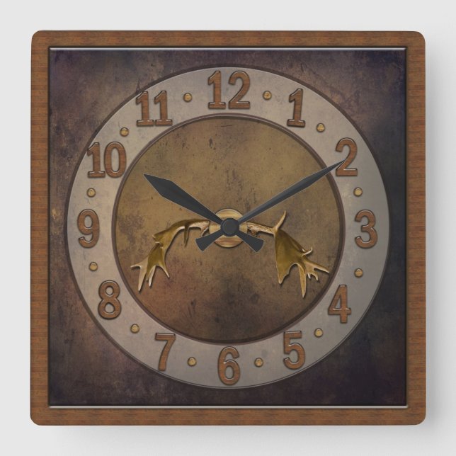 Deer Antler Clock - Man Cave Quadratische Wanduhr (Vorderseite)