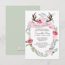 DEER ANTLER Girl Baby Showeinladung, Rosa Einladung