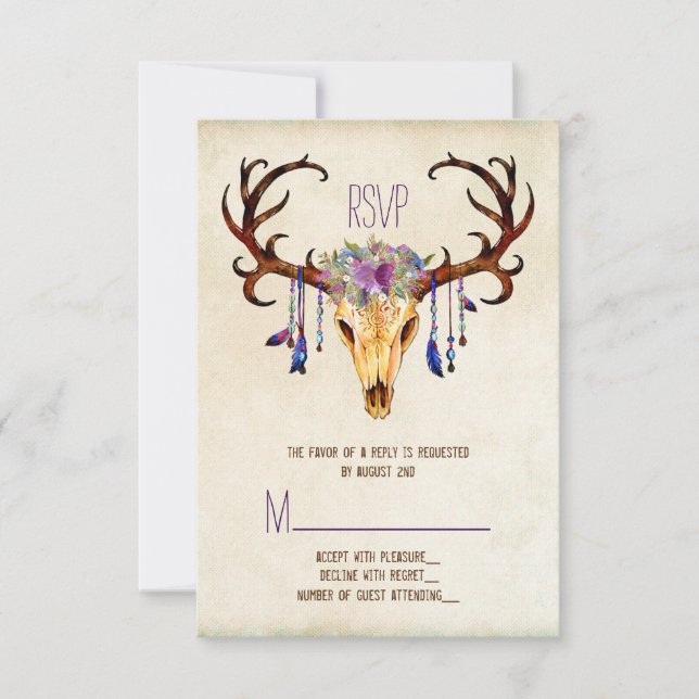 Deer Antler Mariage campagnard rustique RSVP (Devant)