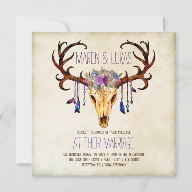 Deer Antler Southwestern Wedding Einladung (Vorderseite)