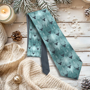 Deer Antlers Arrows Christmas Pattern Aquamarin ID Krawatte