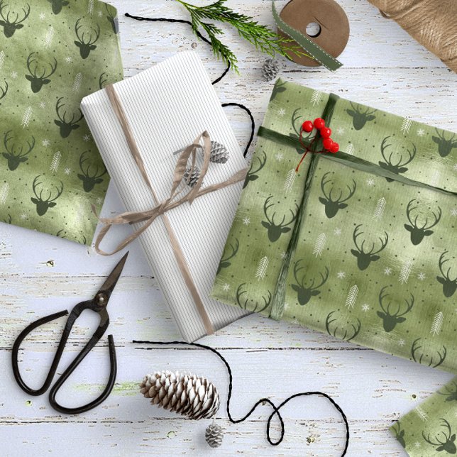 Deer Antlers Arrows Christmas Pattern Green ID861 Geschenkpapier (Von Creator hochgeladen)