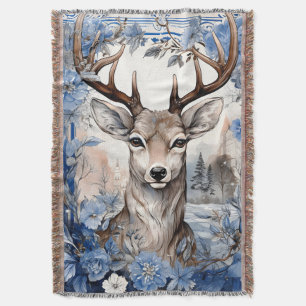 Deer Antlers Blue Blumen Weihnachten Decke