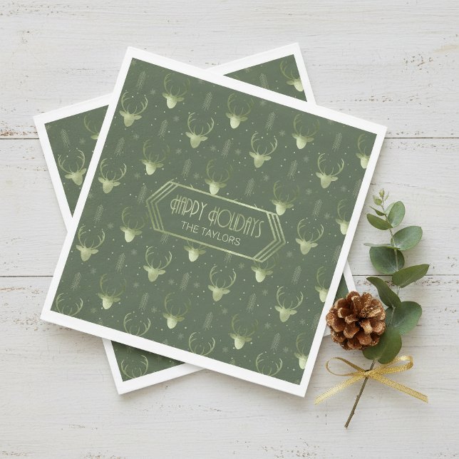 Deer Antlers Christmas Pattern Green ID861 Serviette (Von Creator hochgeladen)