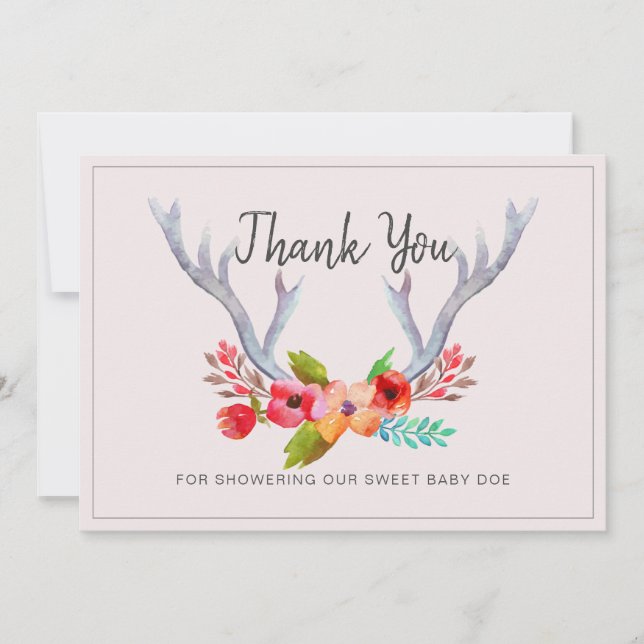 Deer Antlers Floral Doe Baby shower Carte de remer (Devant)