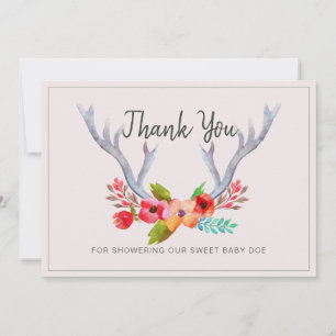 Deer Antlers Floral Doe Baby shower Carte de remer