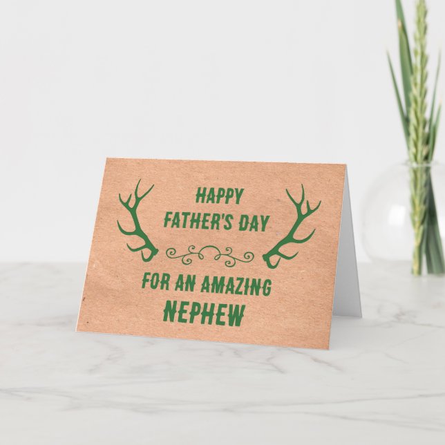 Deer Antlers Nephew Happy Vatertag Karte (Vorderseite)