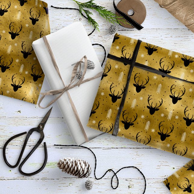 Deer Antlers Pfeile Weihnachtsmuster Gold ID861 Geschenkpapier (Von Creator hochgeladen)