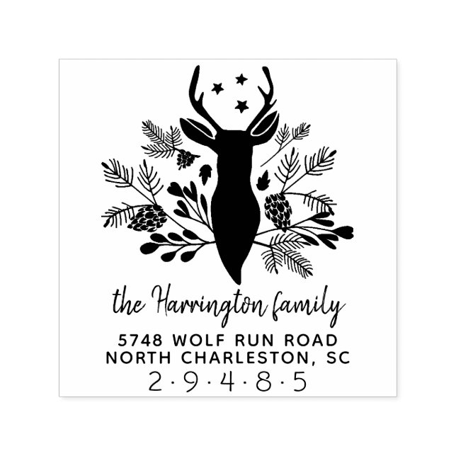 Deer Antlers Rustic Holiday Weihnachtsadresse Permastempel (Design)