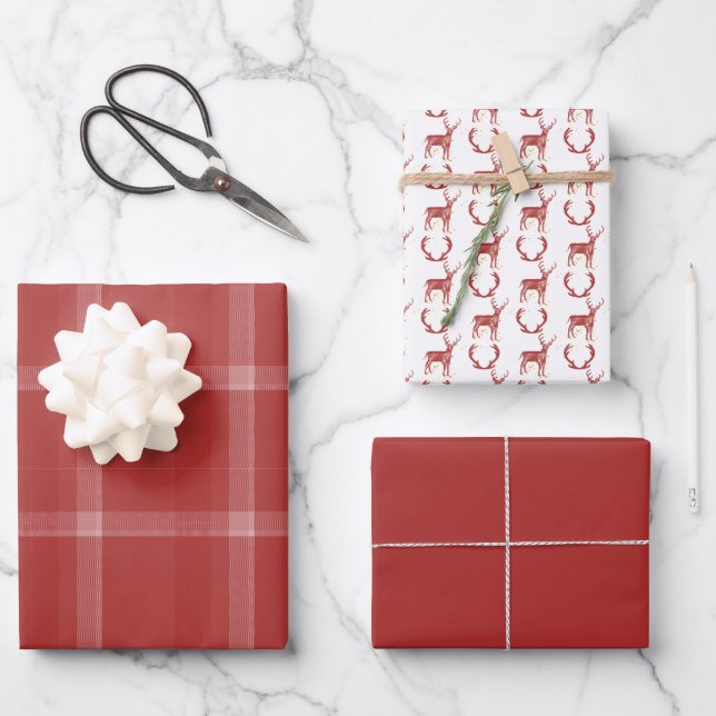 Deer Antlers Rustic Tartan Red Geschenkpapier Set (Vorderseite)