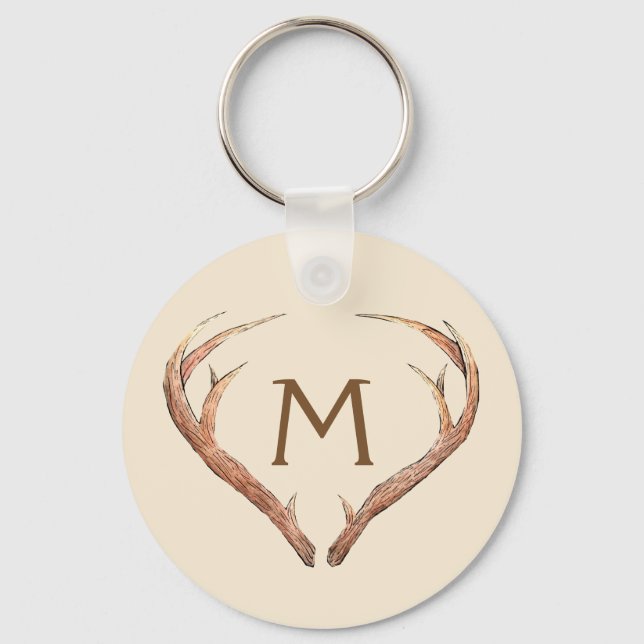 Deer Antlers Safari Custom Monogram Beige Schlüsselanhänger (Vorderseite)