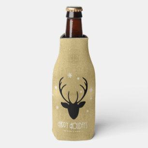 Deer Antlers Silhouette & Snowflakes Gold ID861 Flaschenkühler