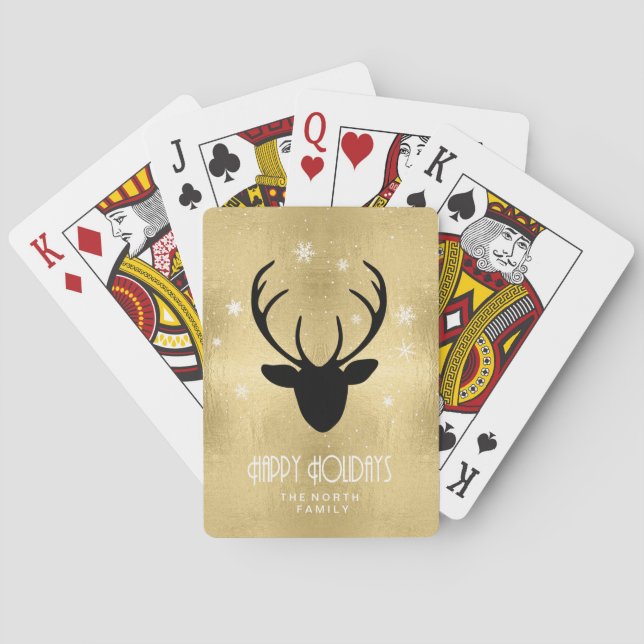 Deer Antlers Silhouette & Snowflakes Gold ID861 Spielkarten (Rückseite)