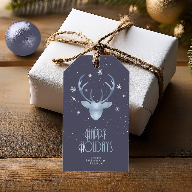 Deer Antlers & Snow Christmas Blue ID861 Geschenkanhänger (Von Creator hochgeladen)