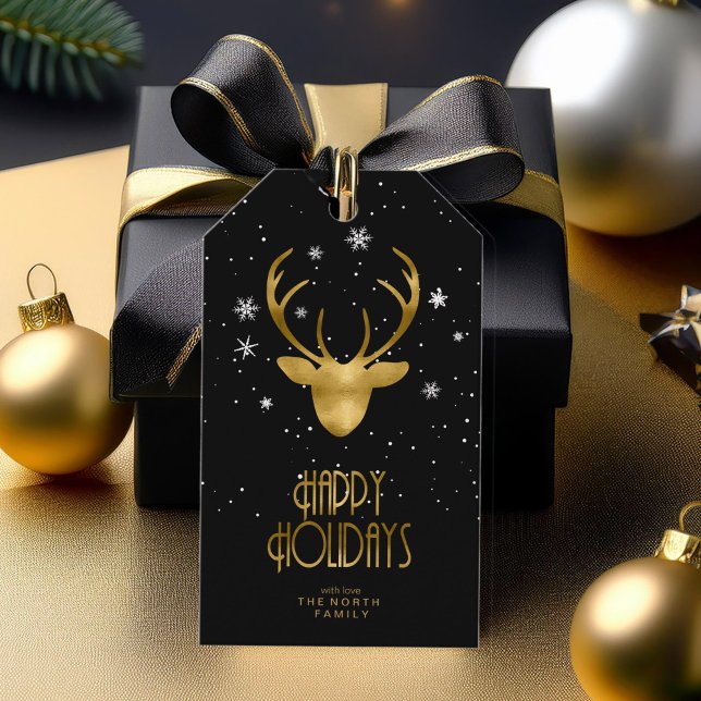 Deer Antlers & Snow Christmas Gold ID861 Geschenkanhänger (Von Creator hochgeladen)