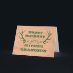 Deer Antlers Vintag Grandson Birthday Karte<br><div class="desc">Geburtstagskarte für Enkel mit Vintagem Kunsthandwerkpapier und grünen Hirschgeweih und nachdenklichem Vers.</div>