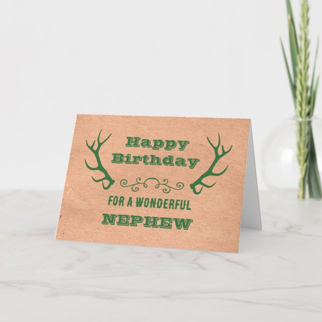 Deer Antlers Vintag Nephew Geburtstag Karte (Vorderseite)