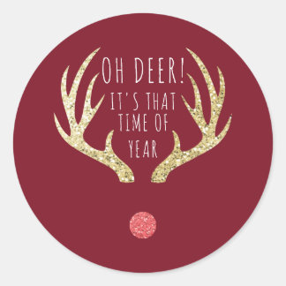 Deer Antlers Weihnachtsfeier Runder Aufkleber