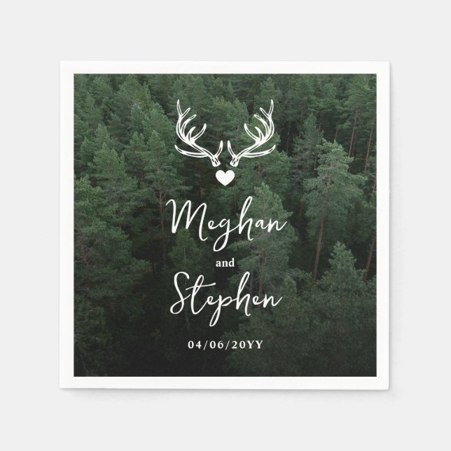 Deer Antlers Woodland Pine Tree Forest Wedding Serviette (Vorderseite)