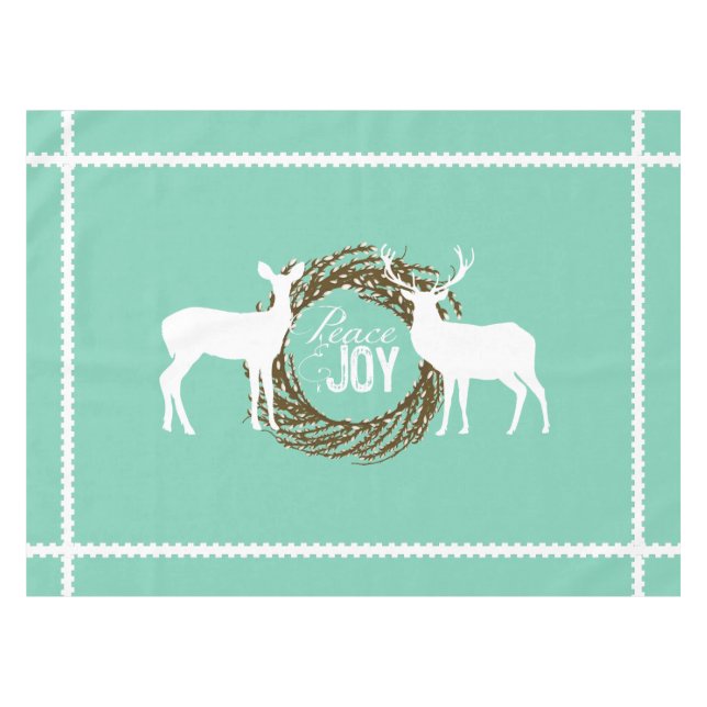 Deer Aqua Peace Joy Wreath Tablecloth Tischdecke (Vorderseite (Horizontal))
