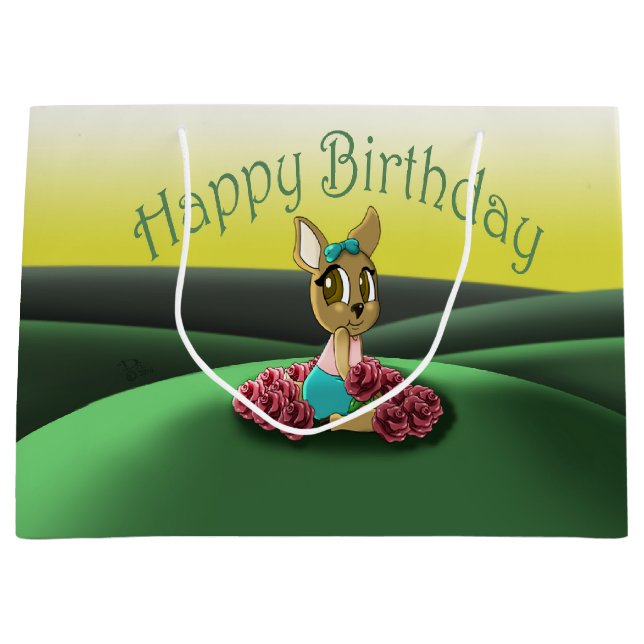 Deer Birthday Große Geschenktüte (Vorderseite)