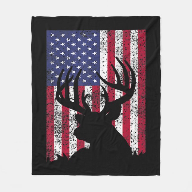 Deer Bow Hunting Tee Whitetail Hunter American Fla Fleecedecke (Vorderseite)