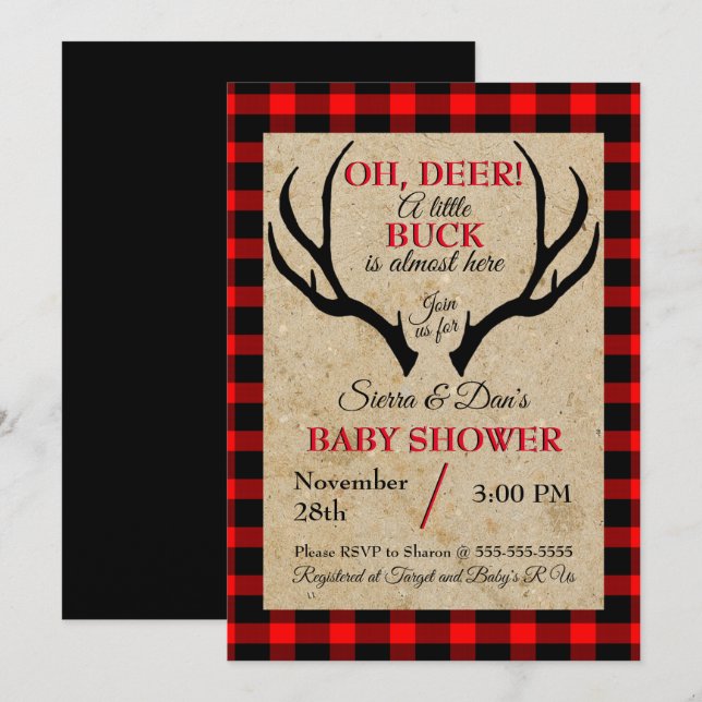 Deer Buck Boy Babydusche Einladung (Vorne/Hinten)