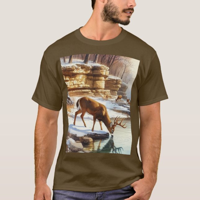 Deer Buck im Winter Wildlife T-Shirt (Vorderseite)
