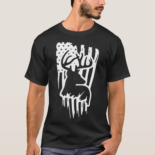 Deer Buck Jagd Saison American Flag Hunter Outd T-Shirt (Vorderseite)