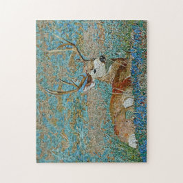Deer Buck Mosaic Muster Print