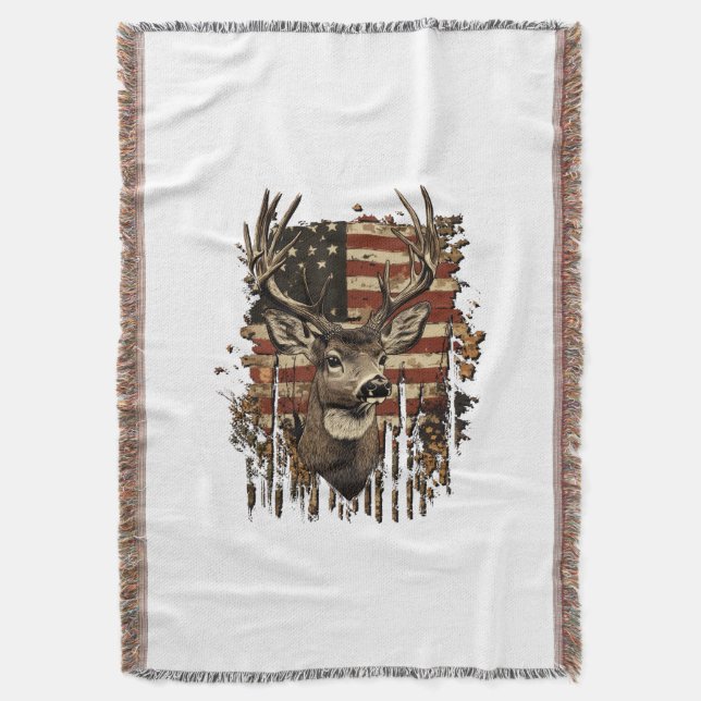 Deer, Buck Season USA Flag Decke (Vorderseite Vertikal)