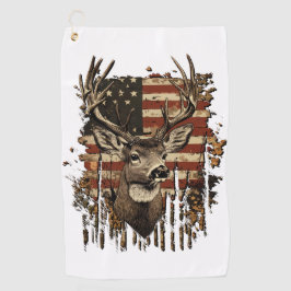 Deer, Buck Season USA Flag Golfhandtuch