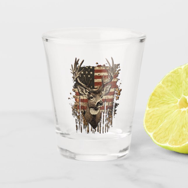 Deer, Buck Season USA Flag Schnapsglas (Vorderseite)