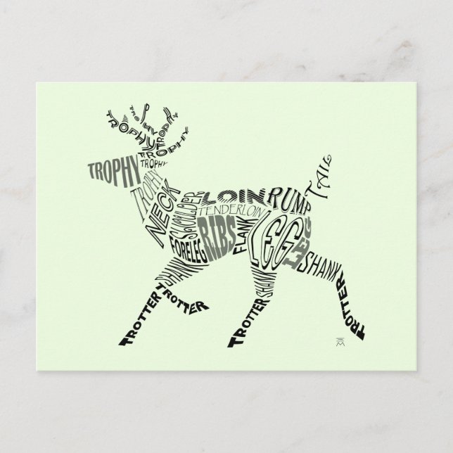 Deer Calligram Postkarte (Vorderseite)