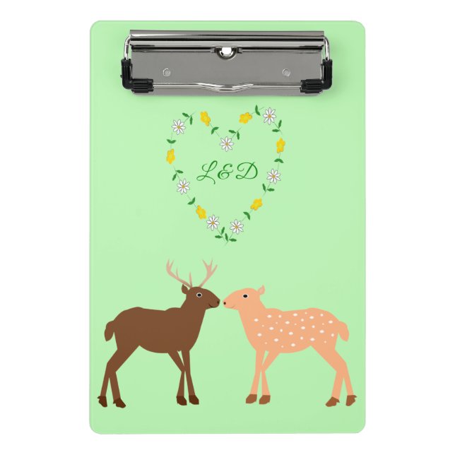 Deer Couple und Daisy Heart Custom Mini Klemmbrett (Vorderseite)