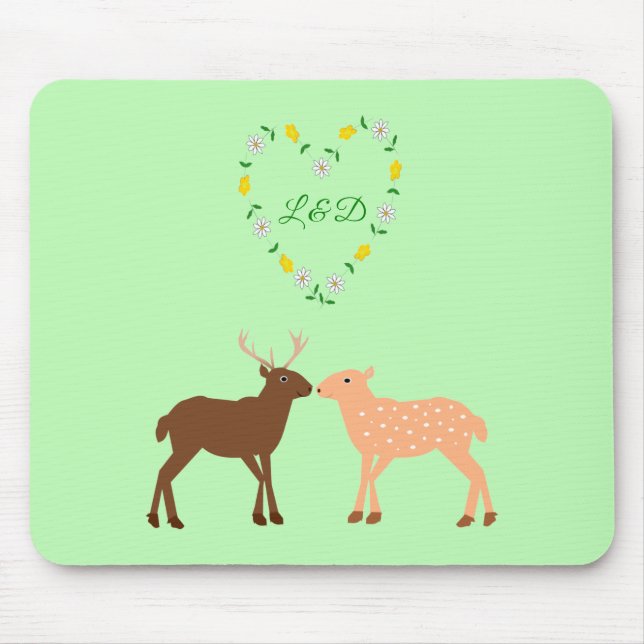 Deer Couple und Daisy Heart Custom Mousepad (Vorne)