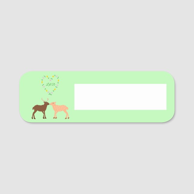 Deer Couple und Daisy Heart Custom Namensschild (Vorderseite)