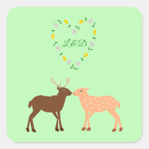 Deer Couple und Daisy Heart Custom Quadratischer Aufkleber