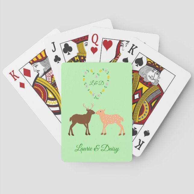 Deer Couple und Daisy Heart Custom Spielkarten (Rückseite)