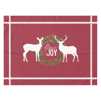 Deer Cranberry Red Peace Joy Wreath Tablecloth Tischdecke