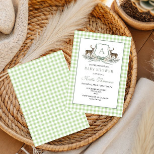 Deer Crest Monogram Hirschjagd-Baby Shower Einladung
