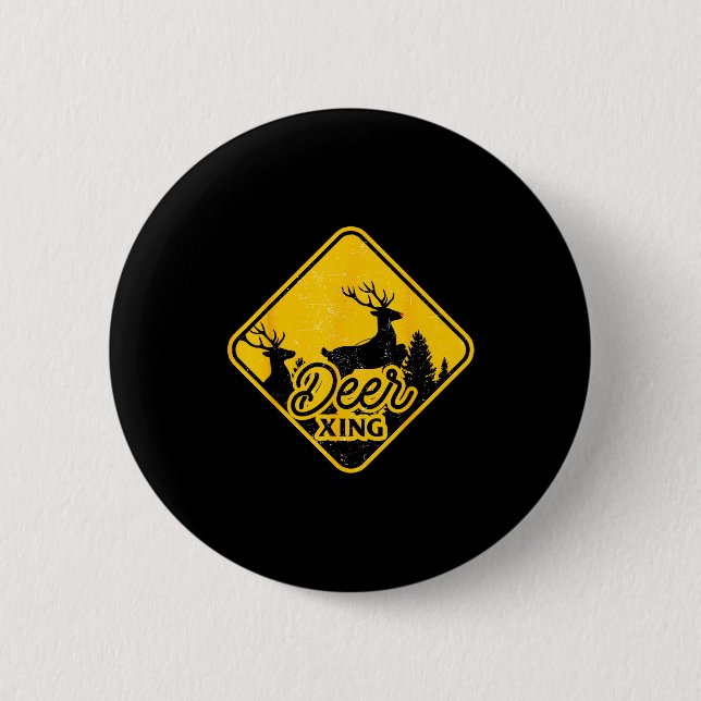 Deer Crossing Sign Christmas Xing Reindeer Funny M Button (Vorderseite)