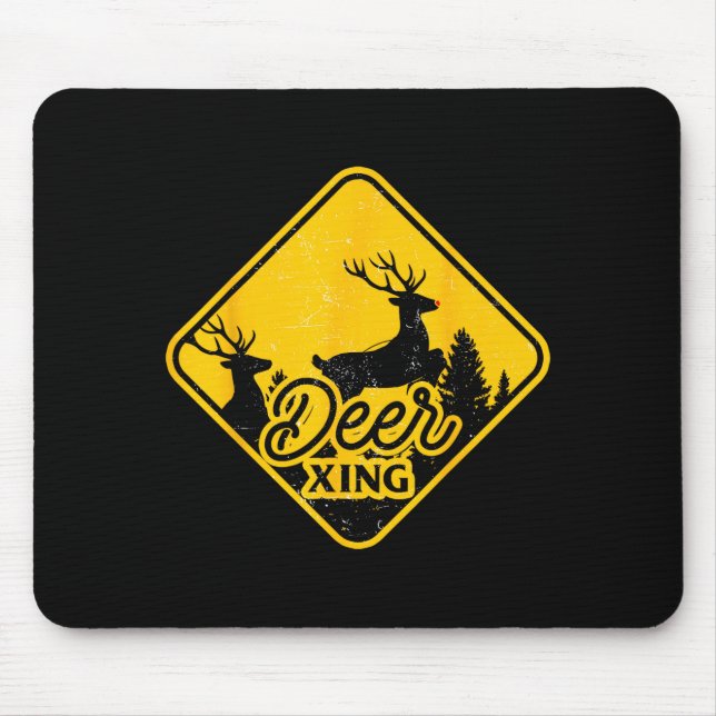 Deer Crossing Sign Christmas Xing Reindeer Funny M Mousepad (Vorne)