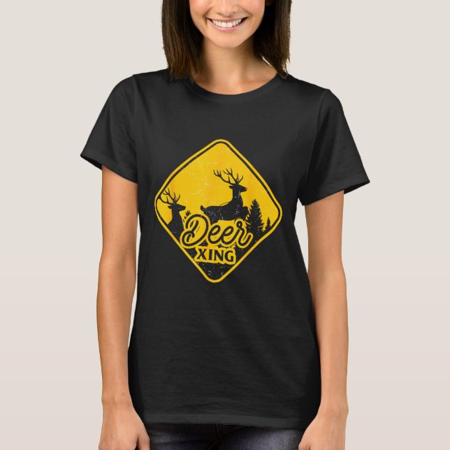 Deer Crossing Sign Christmas Xing Reindeer Funny M T-Shirt (Vorderseite)