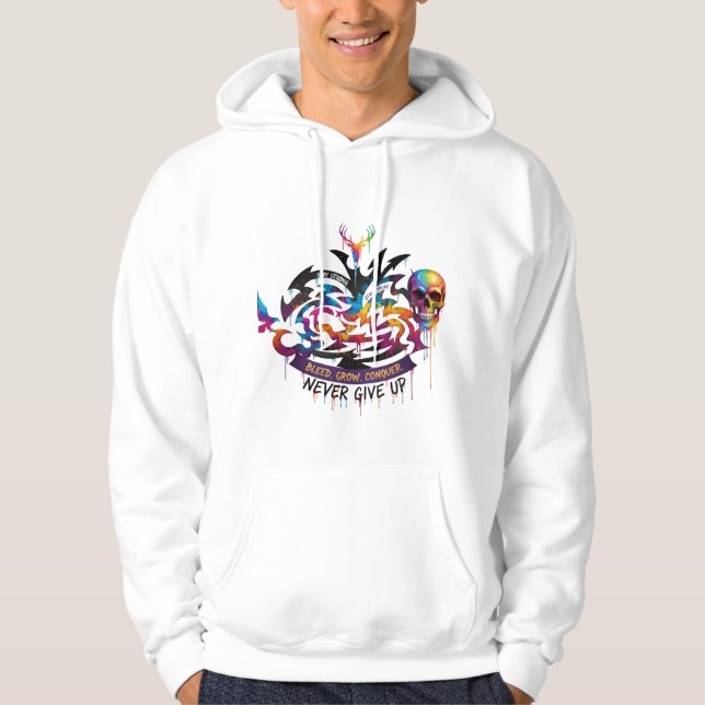 Deer Design Hoodie – Motivational Never Give Up (Vorderseite)