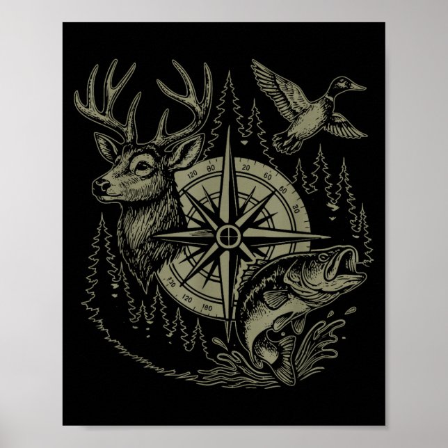 Deer Duck Fishing Hunting Solves Most Of My Proble Poster (Vorne)