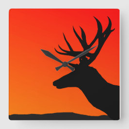 Deer Elk Silhouette Man Cave Design Quadratische Wanduhr