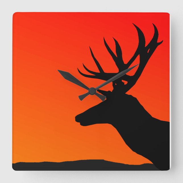 Deer Elk Silhouette Man Cave Design Quadratische Wanduhr (Vorderseite)